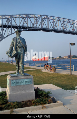 Statue of Thomas Alva Edison as a boy in his boyhood home town of port Huron Michigan Stock Photo