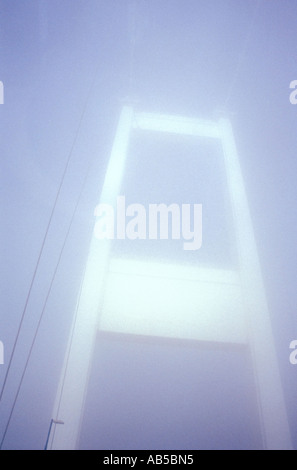 The second Severn Crossing seen through the windscreen on a misty day whilst travelling in a car from England to Wales. Stock Photo