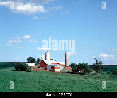Wisconsin dairy farm with crops red barn silos outbuildings and rural ...