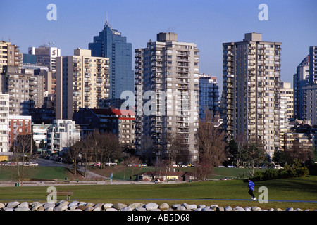 Canada Vancouver BC Afternoon View Of Exercise Path At Vanier Park With West End Condos Sunset Beach In Back Stock Photo
