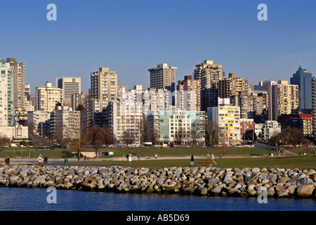 Canada Vancouver BC Afternoon View Of Exercise Path At Vanier Park With West End Condos Sunset Beach In Back Stock Photo