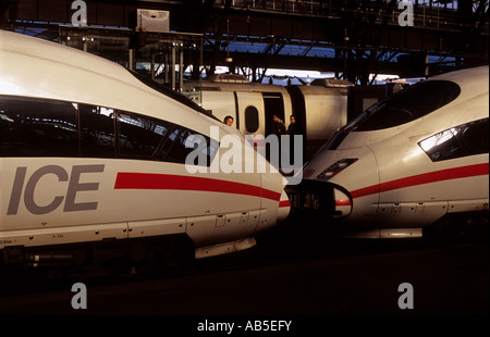 German railways InterCity express passenger trains, Cologne, North Rhine-Westphalia, Germany. Stock Photo
