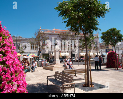 Loule Algarve Portugal LARGO de SAO FRANCISCO Town square with tourists Stock Photo