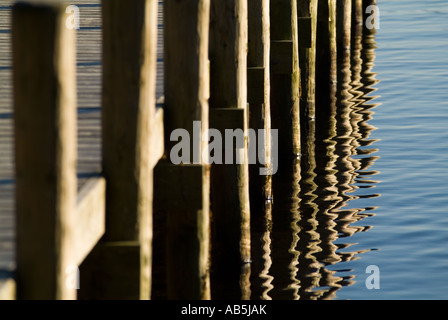 A strong and graphic image of a boat jetty on Lake Coniston in the late summer sunlight of the english lake district Stock Photo