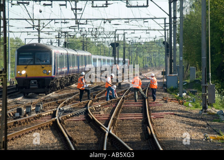 Liverpool Street main railway line to East Anglia track maintenance work in progress Stock Photo