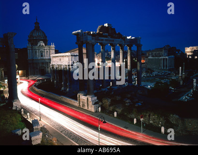ancient ruins in Rome Italy at night Stock Photo