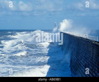 Stormy seas breaking over Tynemouth breakwater, Tynemouth, Tyne & Wear, England, UK. Stock Photo