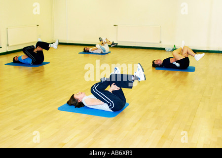Females doing leg muscle exercises to threngthen their thigh muscles. Stock Photo
