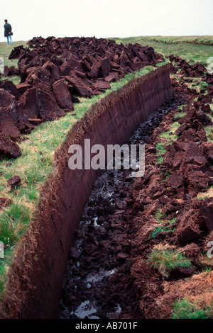 Peat casting at Yell Shetland Islands Scotland UK Great Britain