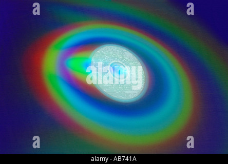 Compact disc circuits and the colours reflected from a CD Stock Photo