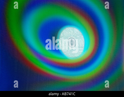 Compact disc circuits and the colours reflected from a CD Stock Photo