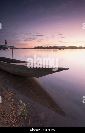 Fishing Boat On Mekong River At Sunrise Stock Photo