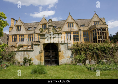 Stanway Manor House built in Jacobean period architecture 1630 in Guiting yellow stone Stanton Cotswolds UK Stock Photo