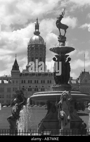 Connecticut State Capitol State House with Fountain in Foregound Stock Photo