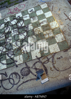 New York City chess board in city park tribecca Stock Photo