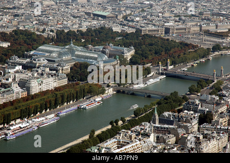 Grand Palais and River Seine Paris France,view of Eiffel tower Stock Photo