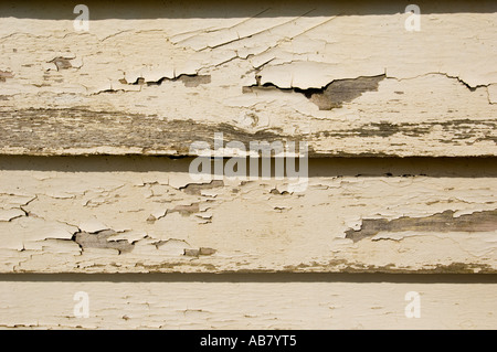 close up of peeling paint on wooden panels Stock Photo