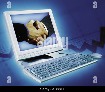 Computer handshake Stock Photo