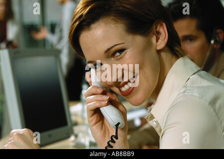 Woman in call centre Stock Photo
