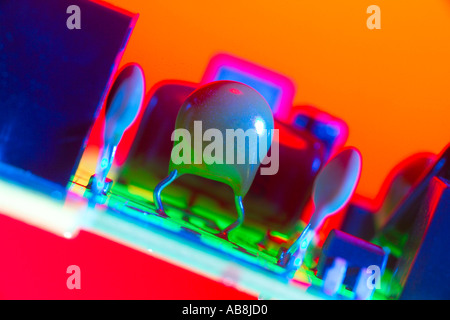 Colourful close-up of computer printed circuit board with components Stock Photo