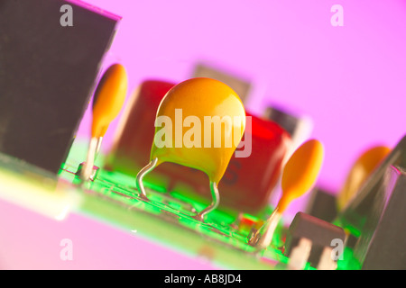 Colourful close-up of computer printed circuit board with components Stock Photo