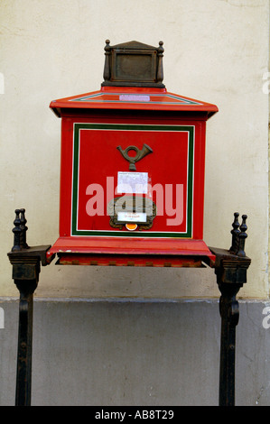 Traditional red Posta post box or mailbox in Castle district Budapest Hungary Stock Photo