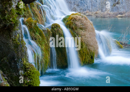 Plitvice lakes, small streaming cascades, Croatia, Upper lakes area, long exposure tripod shot Mediterranean Stock Photo
