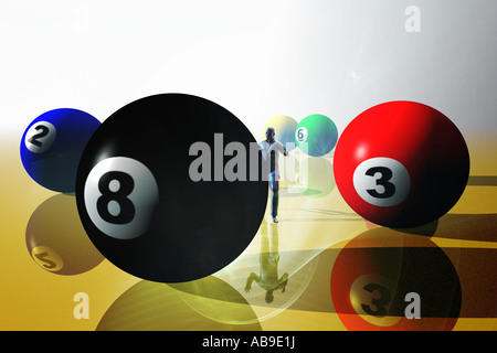 Business man behind the eight ball. Stock Photo