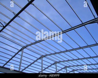 Steel portal frame building during construction Stock Photo