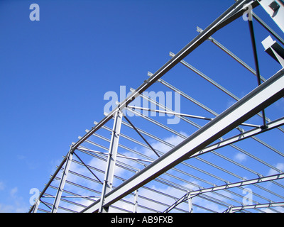 Steel portal frame building during construction Stock Photo