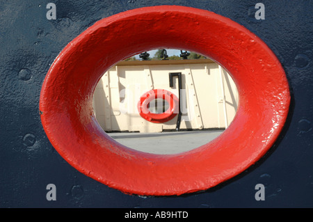 Hawse hole on old ship Stock Photo