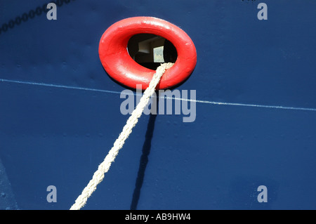 Hawse hole on old ship Stock Photo