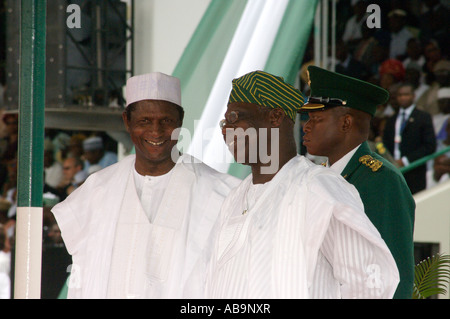 Inauguration of Umaru Musa Yar Adua as the new President of Nigeria pictured here with outgoing president Olusegun Obasanjo Stock Photo
