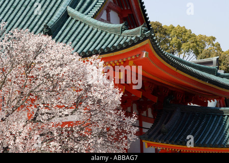 Heian Shrine Surrounded by Cherry Blossoms, Kyoto, Japan Stock Photo