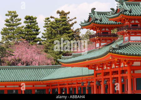 Heian Shrine Surrounded by Cherry Blossoms, Kyoto, Japan Stock Photo