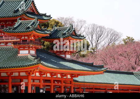 Heian Shrine Surrounded by Cherry Blossoms, Kyoto, Japan Stock Photo