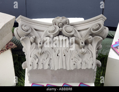 Example of student stonemasons work classical Corinthian capital UK Stock Photo