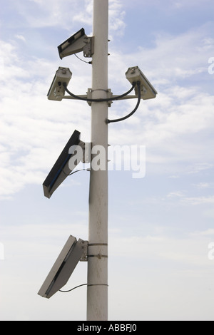 security cameras on pole watching Stock Photo