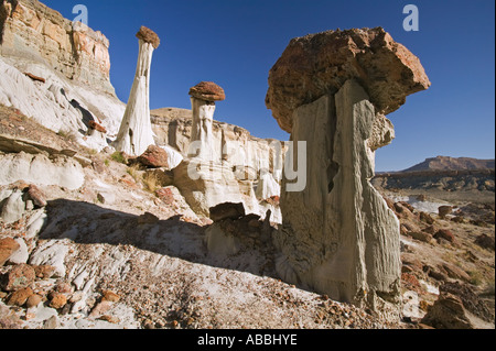 Towers of Silence in the Valley of the White Ghosts along Wahweap Wash near Page Arizona USA Stock Photo