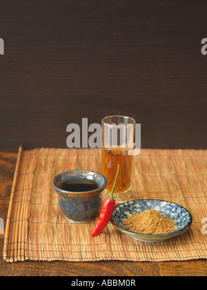 Korean Flavor Ingredients: chile, soy sauce, sesame seed oil, brown sugar Stock Photo