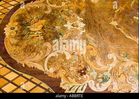 a fine example of marchetry on a victorian table in the four star, Sorrs Hall Hotel, Stock Photo