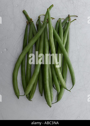Green beans on metal worktop - high end Hasselblad 61mb digital image Stock Photo