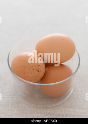 Eggs in glass bowl on linen - high end Hasselblad 61mb digital image Stock Photo