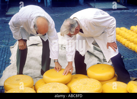 TWO EXPERTS IN THE CHEESE MARKET ALKMAAR NETHERLANDS Stock Photo