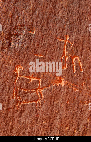 petroglyph Indian amerindian historic rock art drawing Glen Canyon Arizona Colorado River Stock Photo