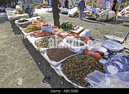 CHINA Beijing Wide variety of dried spices seasonings and condiments displayed for sale in open air roadside market Stock Photo