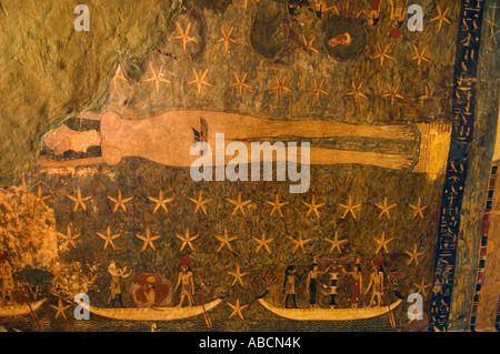 ancient painting in Tomb of Si Amun, mountain of the dead, Siwa oasis, the Great Sand Sea, Western desert, Egypt Stock Photo