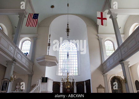 Interior of the Old North Church (officially Christ Church), at 193 Salem Street, in the North End of Boston, Massachusetts Stock Photo