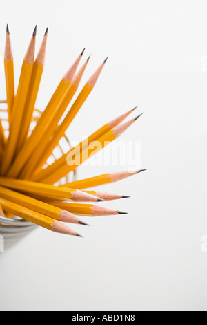 Pencils in a desk tidy Stock Photo