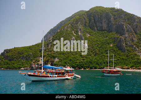 Yachts sailing  in Antalya Province located on the Mediterranean coast of south-west Turkey Stock Photo